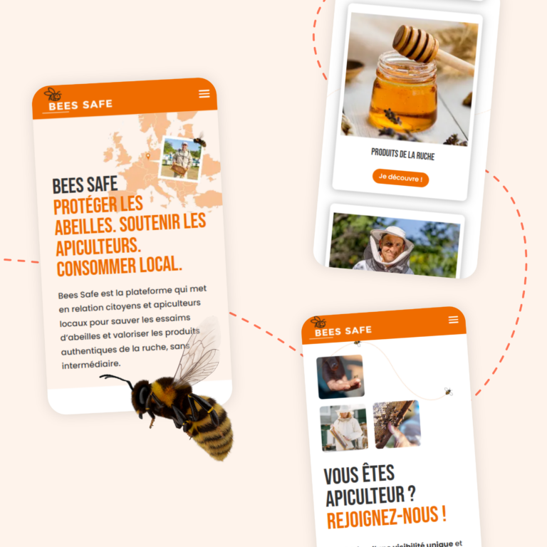 mockup mobile du site Bees Safe avec design responsive optimisé pour tous les écrans