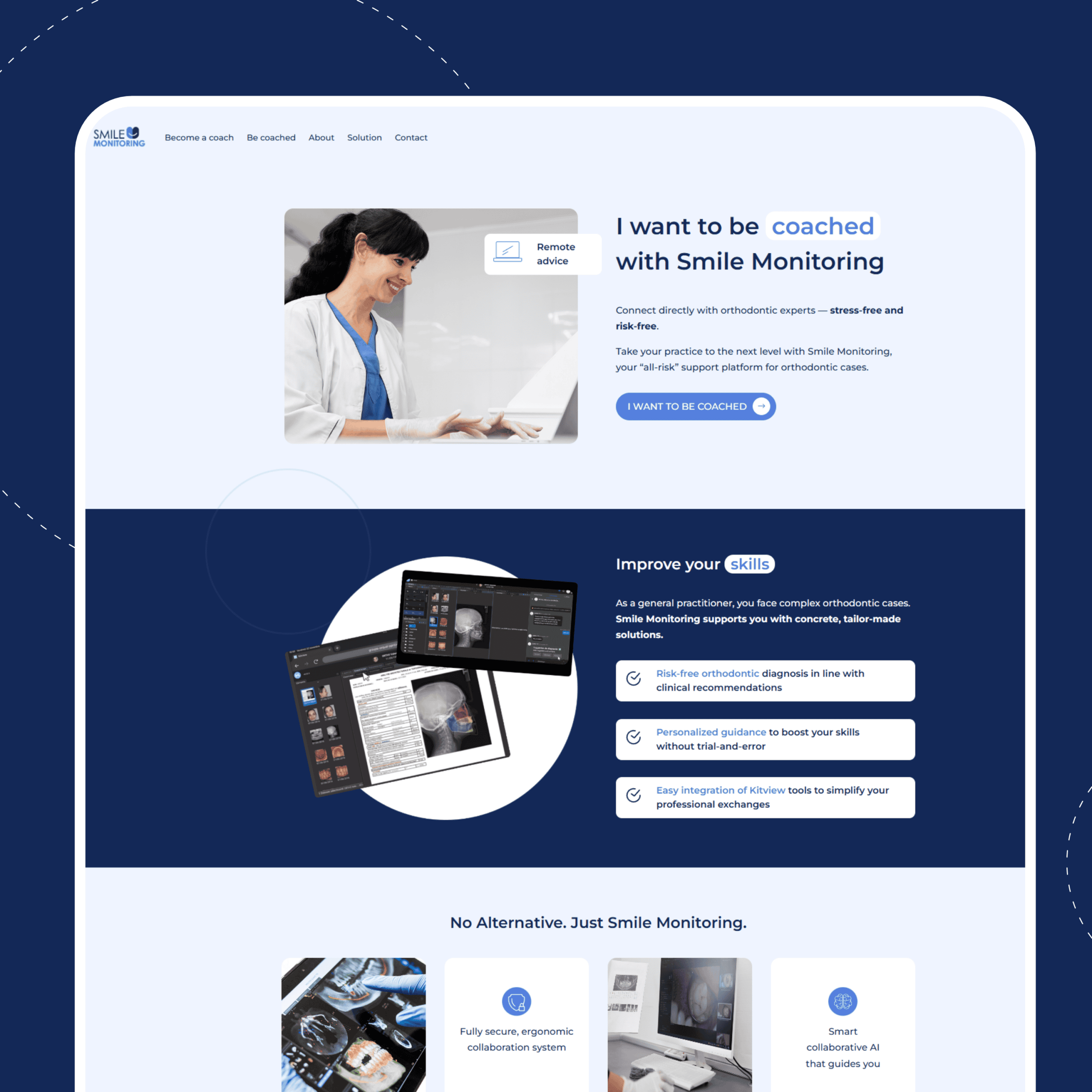 Aperçu de la page d'accueil sur ordinateur : une interface moderne et rassurante, adaptée aux professionnels de santé.