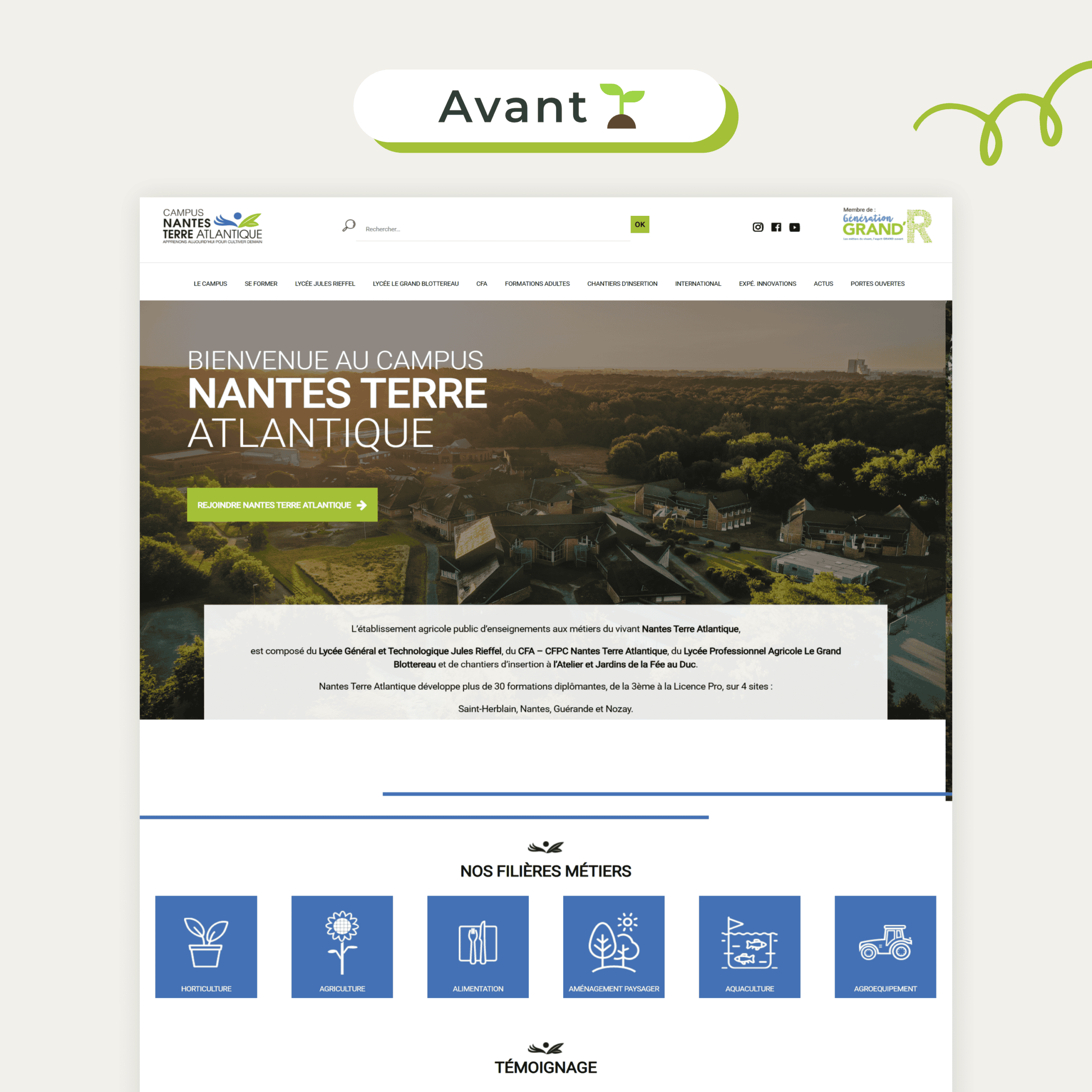 Ancien site internet Campus Nantes Terre Atlantique avant refonte