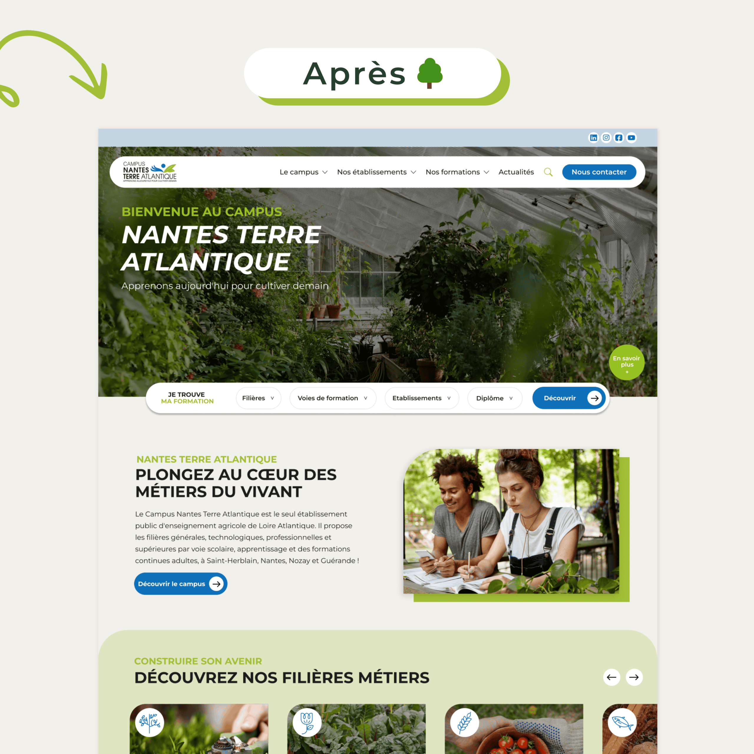 Nouveau site internet Campus Nantes Terre Atlantique après refonte par Pineapple Squad
